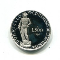 Repubblica Italiana: 1986, 500 lire "Donatello" (Gigante#429p) da confezione zecca
