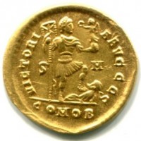Arcadio (383-408 d.C.):solido, zecca di Sirmiun "VICTORIA AVGGGS" (RIC,X#15c)
