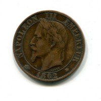 Francia, Napoleone III (1852-1870): 5 centesimi 1862-A (Gadoury#155)