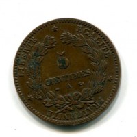 Francia, Terza Repubblica (1871-1940): 5 centesimi 1875-A (Gadoury#157a)