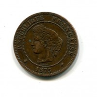Francia, Terza Repubblica (1871-1940): 5 centesimi 1875-A (Gadoury#157a)