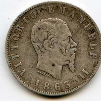 Vittorio Emanuele II (1861-1878): 2 lire 1863-Na "Stemma" (Gigante#56)