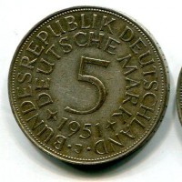 Germania, Rep. Federale (dal 1949): 5 marchi 1951-J (KM#112.1)