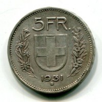 Svizzera, Confederazione: 5 franchi 1931