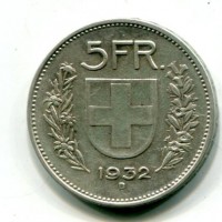 Svizzera, Confederazione: 5 franchi 1932