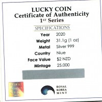 Niue, Elisabetta II (1952-2022): 2 dollari 2020 "Lucky Coin" -Oncia-
