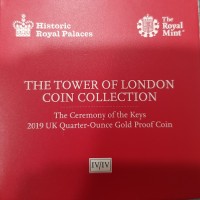 Gran Bretagna, Elisabetta II (1952-2022): 25 sterline 2019 PROOF "The Tower of London - The Ceremony of the Keys IV/IV", 1/4 di oncia nell'elegante cofanetto in legno originale. Tiratura limitata a solo 800 pz
