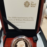 Gran Bretagna, Elisabetta II (1952-2022): 5 sterline 2020 "William Wordsworth", nel cofanetto originale. Tiratura di soli 300 pezzi (prezzo di emissione 2640 sterline)