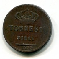 Napoli, Ferdinando II (1830-1859): 10 tornesi 1833-liscio (Gigante#184a)