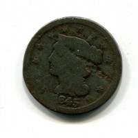 USA: 1 cent. 1845 "Braided hair"