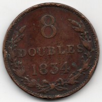 Guernsey, Guglielmo IV (1830-1837): 8 doubles 1834 (KM#3), colpi al bordo
