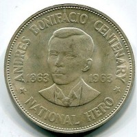 Filippine: 1 peso 1963 "A. Bonifacio" (KM#193)