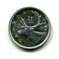 Canada, Elisabetta II (1952-2022): 25 cent. 1965 "Caribou (KM#52)
