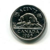 Canada, Elisabetta II (1952-2022): 5 cent. 1965 "Castoro" (KM#60.1)
