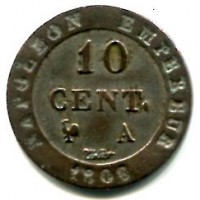 Francia, Napoleone I (1799-1814): 10 cent. 1808-A (Gadoury#190)
