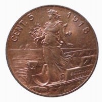 Vittorio Emanuele III (1900-1943): 5 cent. 1918 "Italia su prora" (Gigante#262)