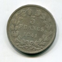 Francia, Luigi Filippo (1830-1848): 5 franchi 1841-K (Gadoury #678)