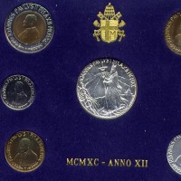 Vaticano, Giovanni Paolo II (1978-2005): serie zecca 1990-XII, 7 pezzi nella confezione originale