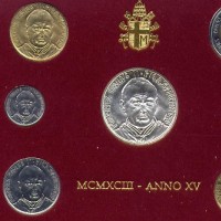 Vaticano, Giovanni Paolo II (1978-2005): serie zecca 1993-XV, 7 pezzi nella confezione originale