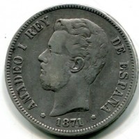 Spagna, Amedeo I (1871-1873): 5 pesetas 1871(71)-SDM (KM#666)

