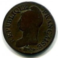 Francia, Direttorio (1795-1799): 5 centimes L' AN 6-W, cifra 6 su 5 (Gadoury#126)
