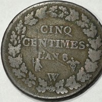 Francia, Direttorio (1795-1799): 5 centimes L' AN 6-W, cifra 6 su 5 (Gadoury#126)

