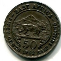 East Africa, Giorgio VI (1936-1952): 50 cent. 1942 (KM#27)
