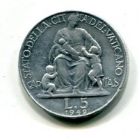 Vaticano, Pio XII (1939-1958): 5 lire 1949-XI