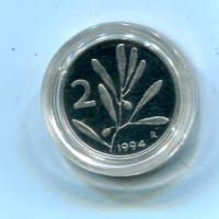 Repubblica Italiana (dal 1946): 2 lire 1994 "Olivo", da confezione zecca