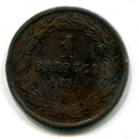 Roma, Pio IX (1846-1870): 1 baiocco 1851-V (Gigante#219)
