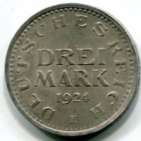 Germania, Repubblica di Weimar (1919-1933): 3 marchi 1924-E (Jaeger#312)
