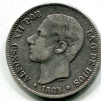 Spagna, Amedeo I (1871-1873): 5 pesetas 1885(86)-MSM (KM#688)
