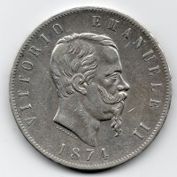 Vittorio Emanuele II (1861-1878): 5 lire 1874-Mi (Gigante#48)
