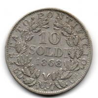 Roma, Pio IX (1846-1870): 10 soldi 1868-XXII (Gigante#307)
