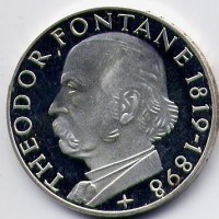 Germania, Rep. Federale (dal 1949): 5 marchi 1969-G, Theodor Fontane (KM#125.1)