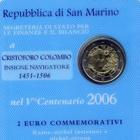 San Marino 2006: 2 euro commemorativi "Cristoforo Colombo" in confezione originale zecca