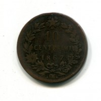 Vittorio Emanuele II (1861-1878): 10 cent. 1867.OM. Bruxelles (Gigante#99a)