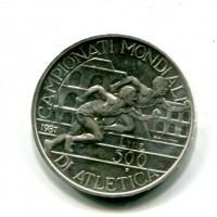 Repubblica Italiana: 1987, 500 lire "Atletica", da confezione zecca