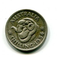 Australia, Elisabetta II (1952-2022): 1 scellino 1954 "Ariete" (KM#53)
