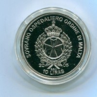 Malta, S.O.O.M: 10 lire 2005 Giovanni Paolo II "Ex Cathedra Petri"