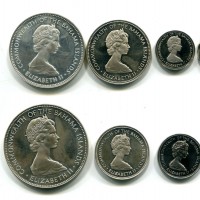 Bahamas, Elisabetta II (1952-2022): serie zecca 1971-Proof, 9 pezzi nella confezione originale di cui 4 in argento