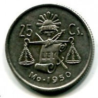 Messico, Repubblica: 25 centavos 1950 (KM#443)
