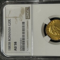 Romania, Carol I (1866-1914): 20 lei 1883 (KM#20), in slab NGC AU58