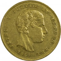 Portogallo, Pedro V (1853-1861): 5000 reis 1861 (AG#12.02), grammi 8.89