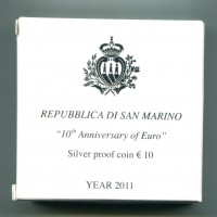 San Marino 2011: 10 euro "10° Anniversario Dell' Euro", in confezione originale, -Proof-
