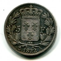 Francia, Luigi XVIII (1815-1824): 5 franchi 1822-A (Gadoury#614)
