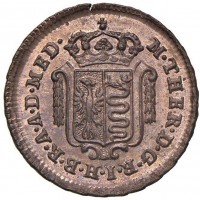 Milano, Maria Teresa (1740-1780): 1/2 soldo 1777 (MIR#441/2), conservazione assolutamente superlativa con fondi speculari di rame rosso, moneta solitamente comune ma rarissima in questa qualità