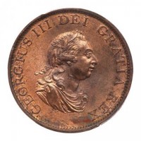 Gran Bretagna, Giorgio III (1760-1820): 1/2 penny 1799 (Spink#3778), nave con 5 boccaporti. In slab PCGS MS65RB, conservazione eccezionale fondi lucenti e rame rosso