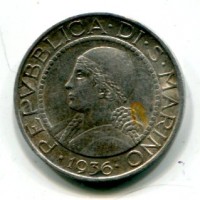 San Marino: 5 lire 1936 (Gigante#22)
