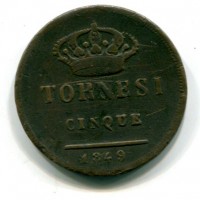 Napoli, Ferdinando II (1830-1859): 5 tornesi 1849 (Gigante#225)